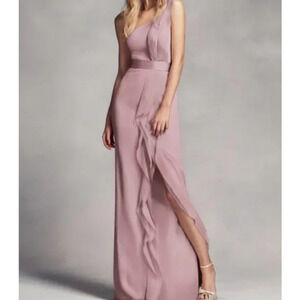 NWT White by Vera Wang‎ One Shoulder Long Chiffon Mauve Gown Formal Dress Size 0